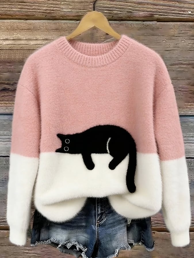 Women's Cat Print Sweater — Relaxed Fit Casual Pullover 2