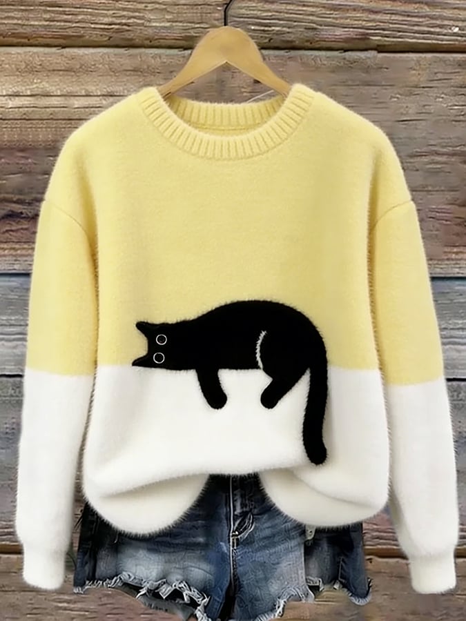Women's Cat Print Sweater — Relaxed Fit Casual Pullover 5