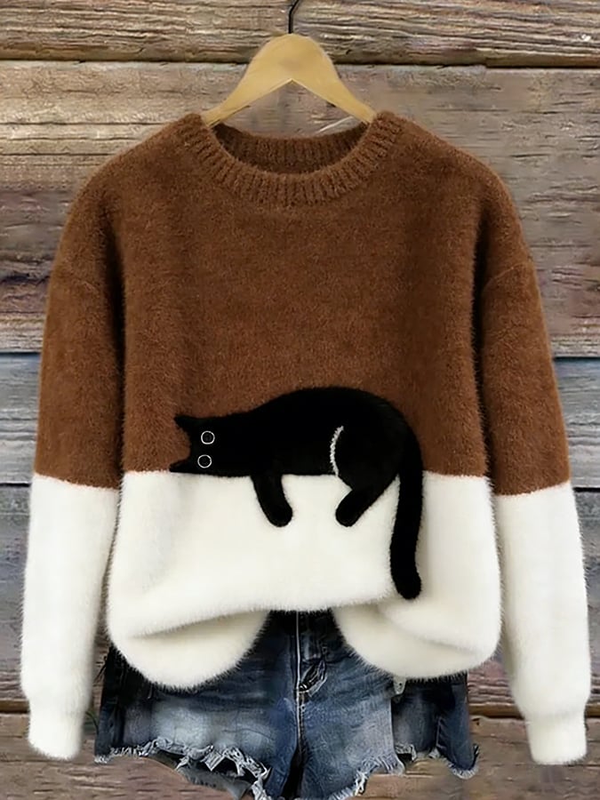 Women's Cat Print Sweater — Relaxed Fit Casual Pullover 9