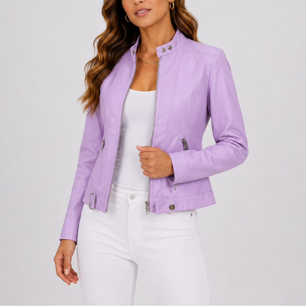Women's Classic Faux Leather Jacket with Zip Pockets 2