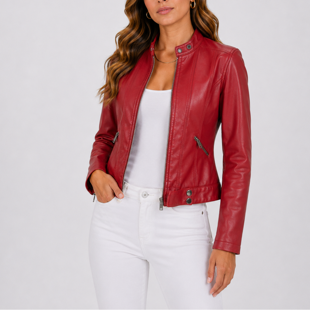 Women's Classic Faux Leather Jacket with Zip Pockets 3