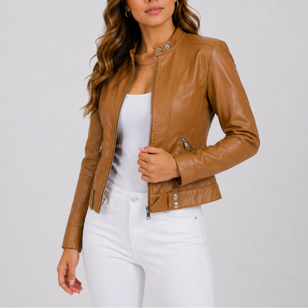 Women's Classic Faux Leather Jacket with Zip Pockets 5