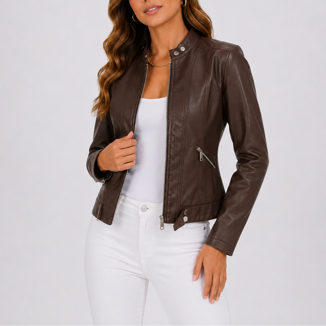 Women's Classic Faux Leather Jacket with Zip Pockets 1