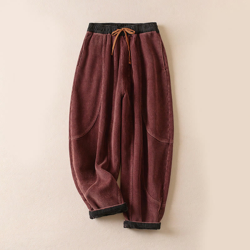 Women's Corduroy Harem Trousers — Fleece-Lined & Pockets 28
