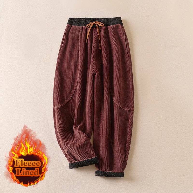 Women's Corduroy Harem Trousers — Fleece-Lined & Pockets 30