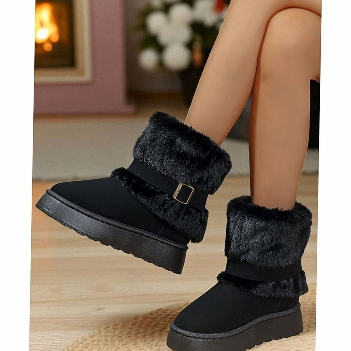 Women's Faux Fur-Trimmed Slip-On Winter Snow Boots 10