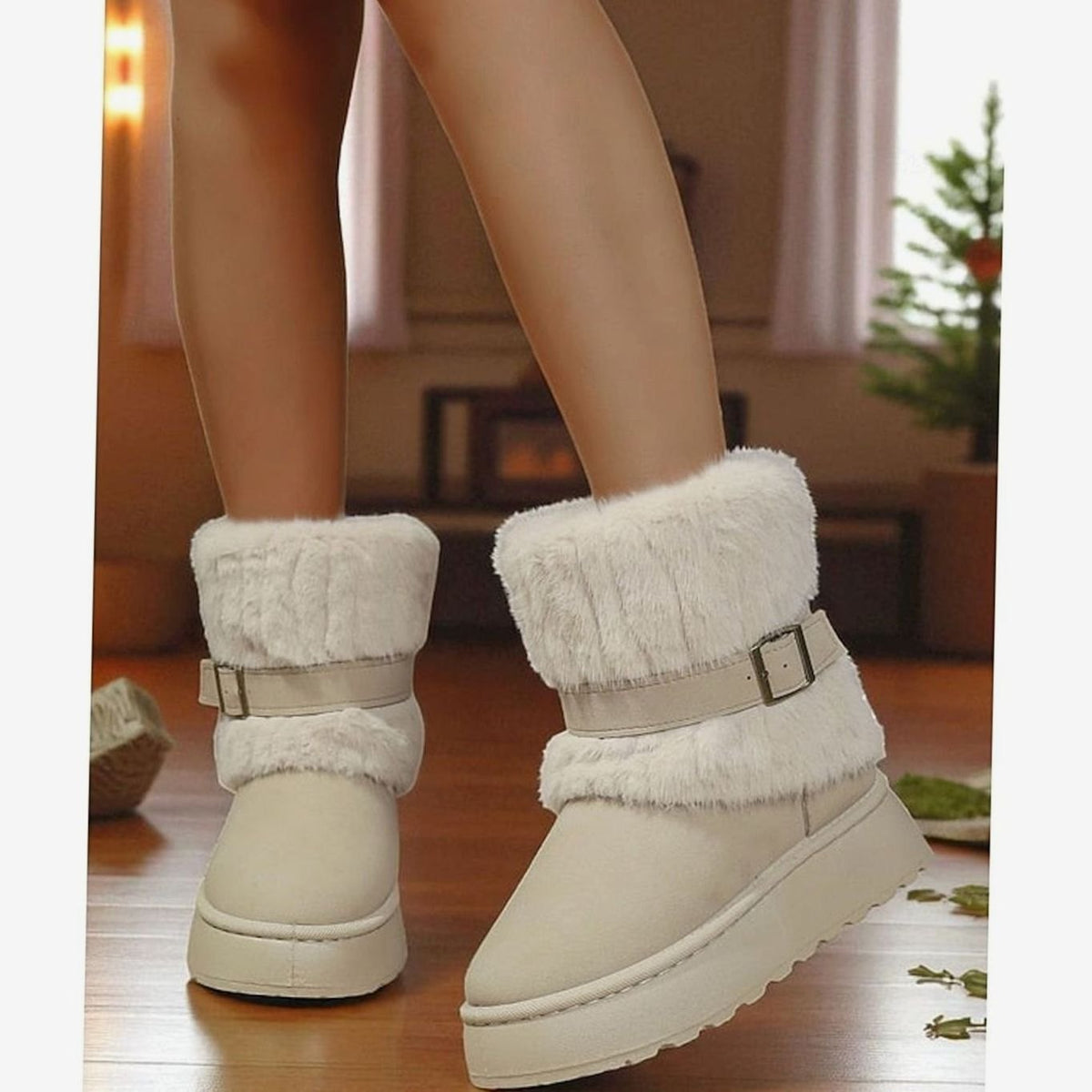 Women's Faux Fur-Trimmed Slip-On Winter Snow Boots 7
