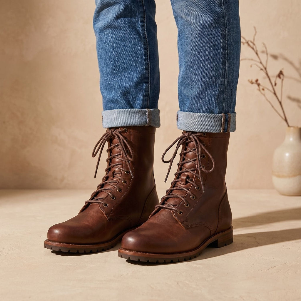 Women's Lace-Up Mid-Calf Combat Boots — Cushioned Sole 1