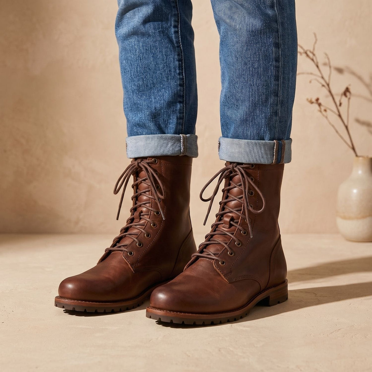 Women's Lace-Up Mid-Calf Combat Boots — Cushioned Sole 1