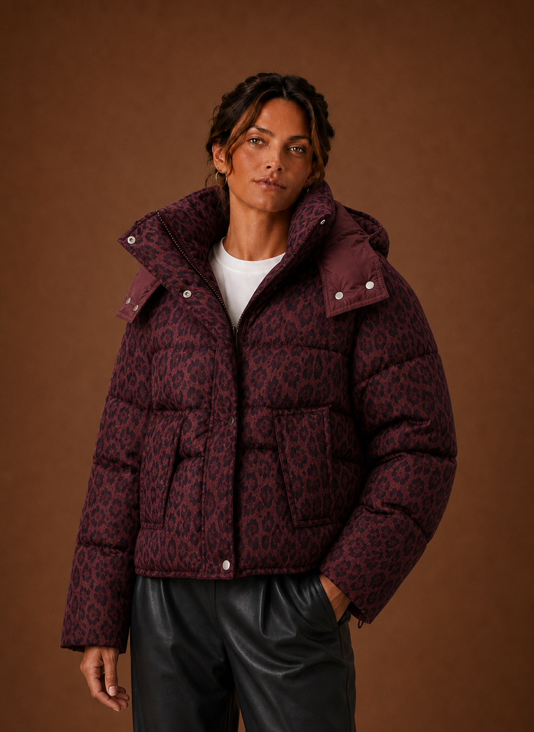 Women's Leopard Print Quilted Puffer Jacket — Winter Coat 5
