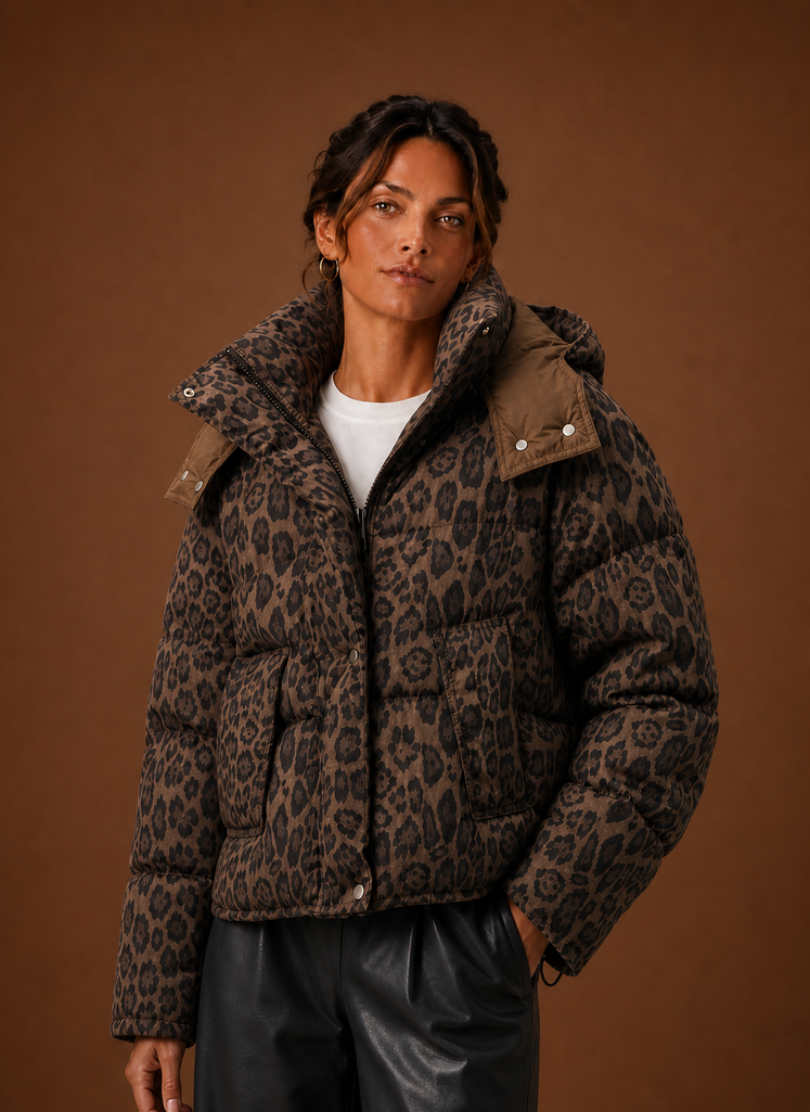 Women's Leopard Print Quilted Puffer Jacket — Winter Coat 1