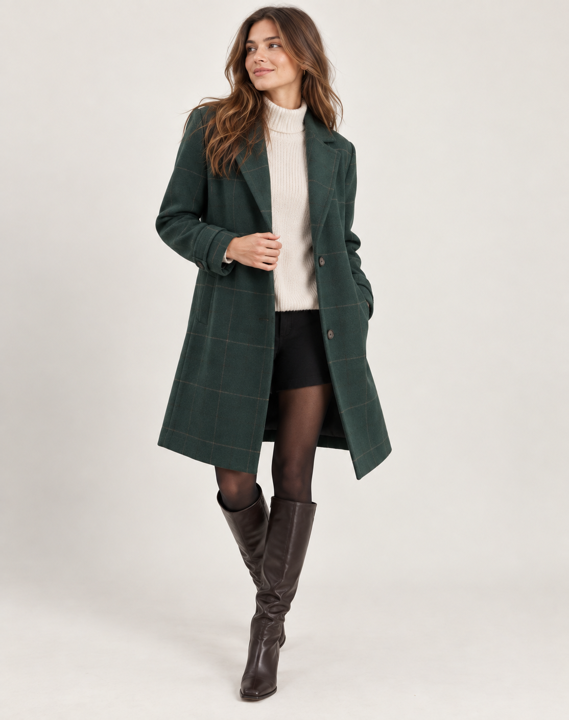 Women's Long Plaid Slim Fit Coat — Button Winter Jacket 2