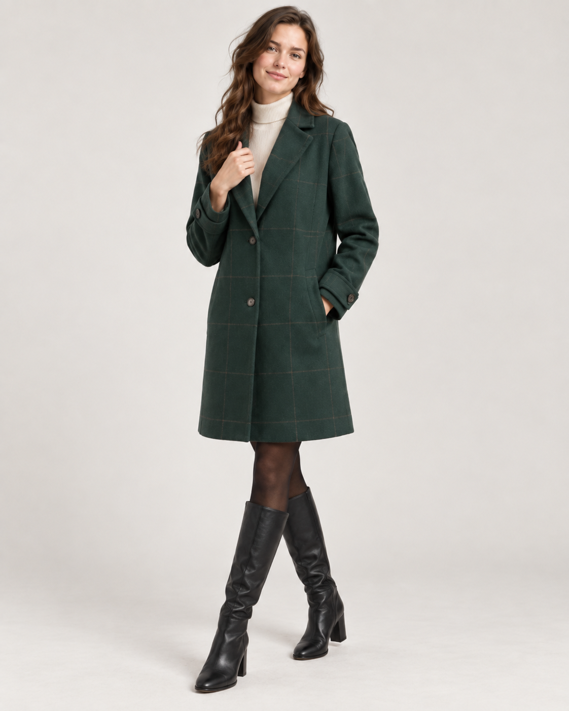 Women's Long Plaid Slim Fit Coat — Button Winter Jacket 4