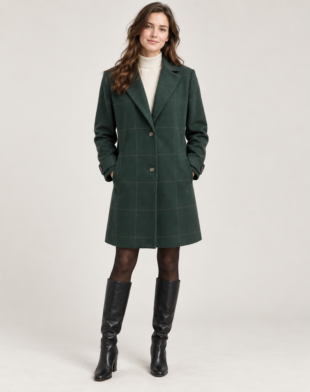 Women's Long Plaid Slim Fit Coat — Button Winter Jacket 1