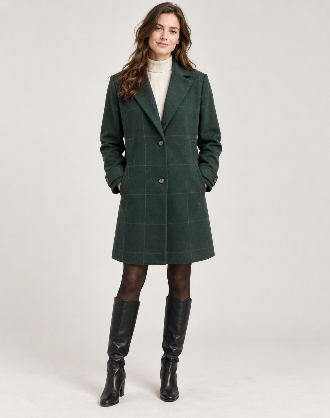 Women's Long Plaid Slim Fit Coat — Button Winter Jacket 1