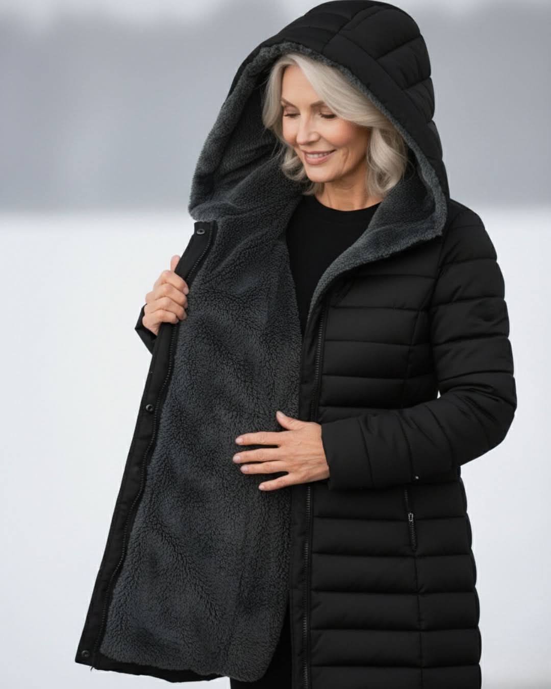 Glencoe Women's Long Quilted Coat — Hooded, Faux Sherpa Lining 10