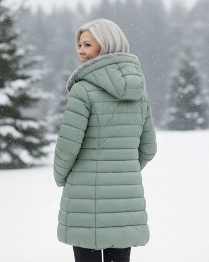 Glencoe Women's Long Quilted Coat — Hooded, Faux Sherpa Lining 13