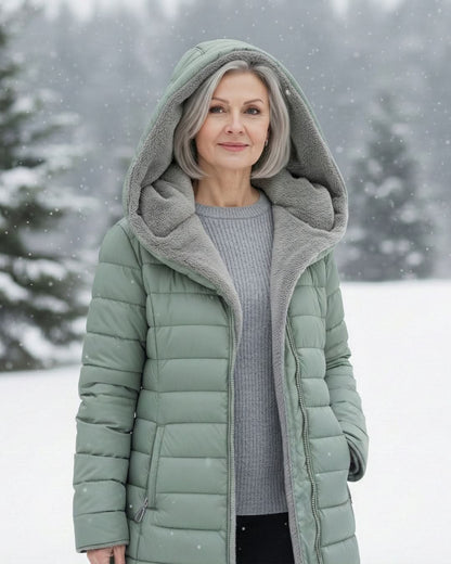 Glencoe Women's Long Quilted Coat — Hooded, Faux Sherpa Lining 14