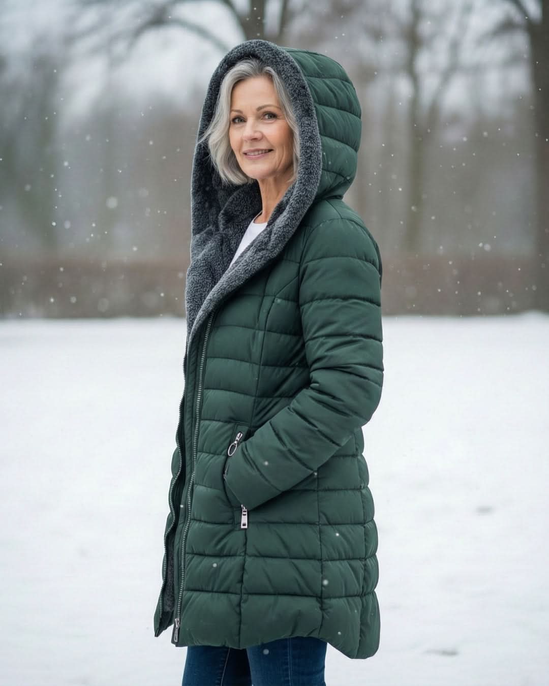Glencoe Women's Long Quilted Coat — Hooded, Faux Sherpa Lining 3