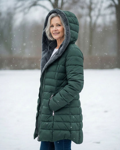 Glencoe Women's Long Quilted Coat — Hooded, Faux Sherpa Lining 3