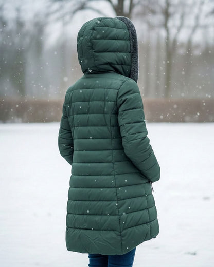 Glencoe Women's Long Quilted Coat — Hooded, Faux Sherpa Lining 4