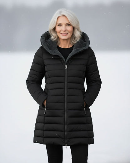 Glencoe Women's Long Quilted Coat — Hooded, Faux Sherpa Lining 6