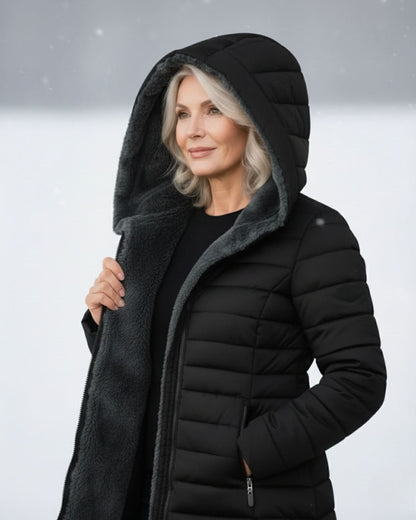 Glencoe Women's Long Quilted Coat — Hooded, Faux Sherpa Lining 8