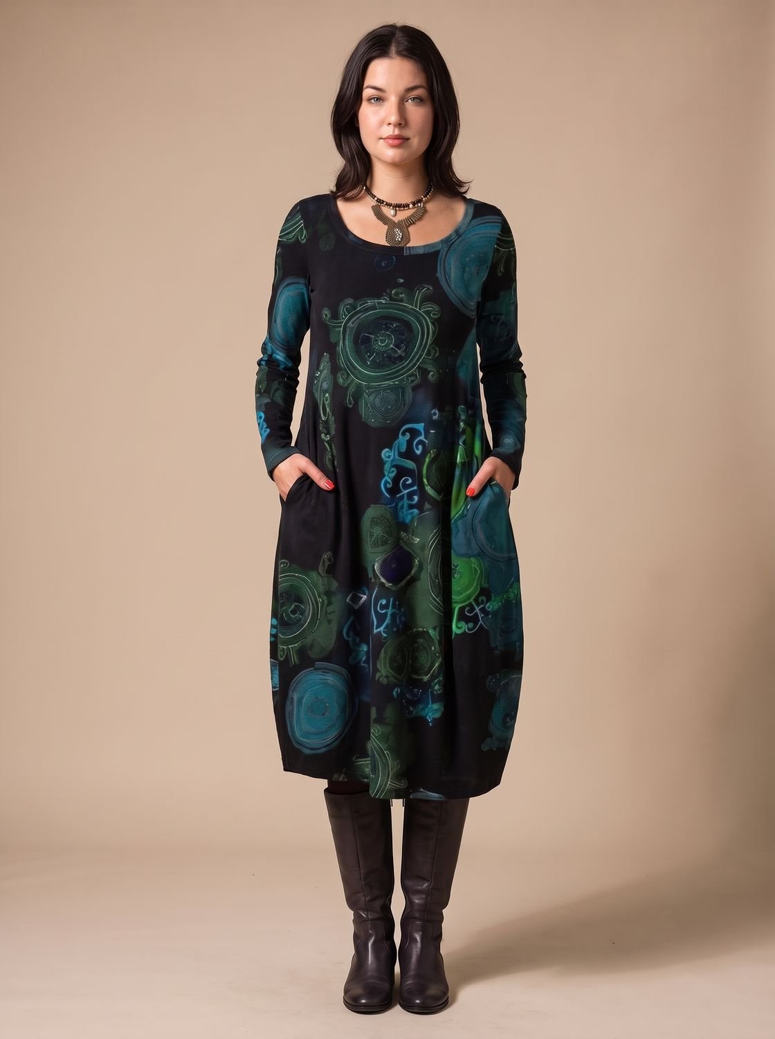 Wren Women's Long Sleeve Print Midi Dress — With Pockets 2
