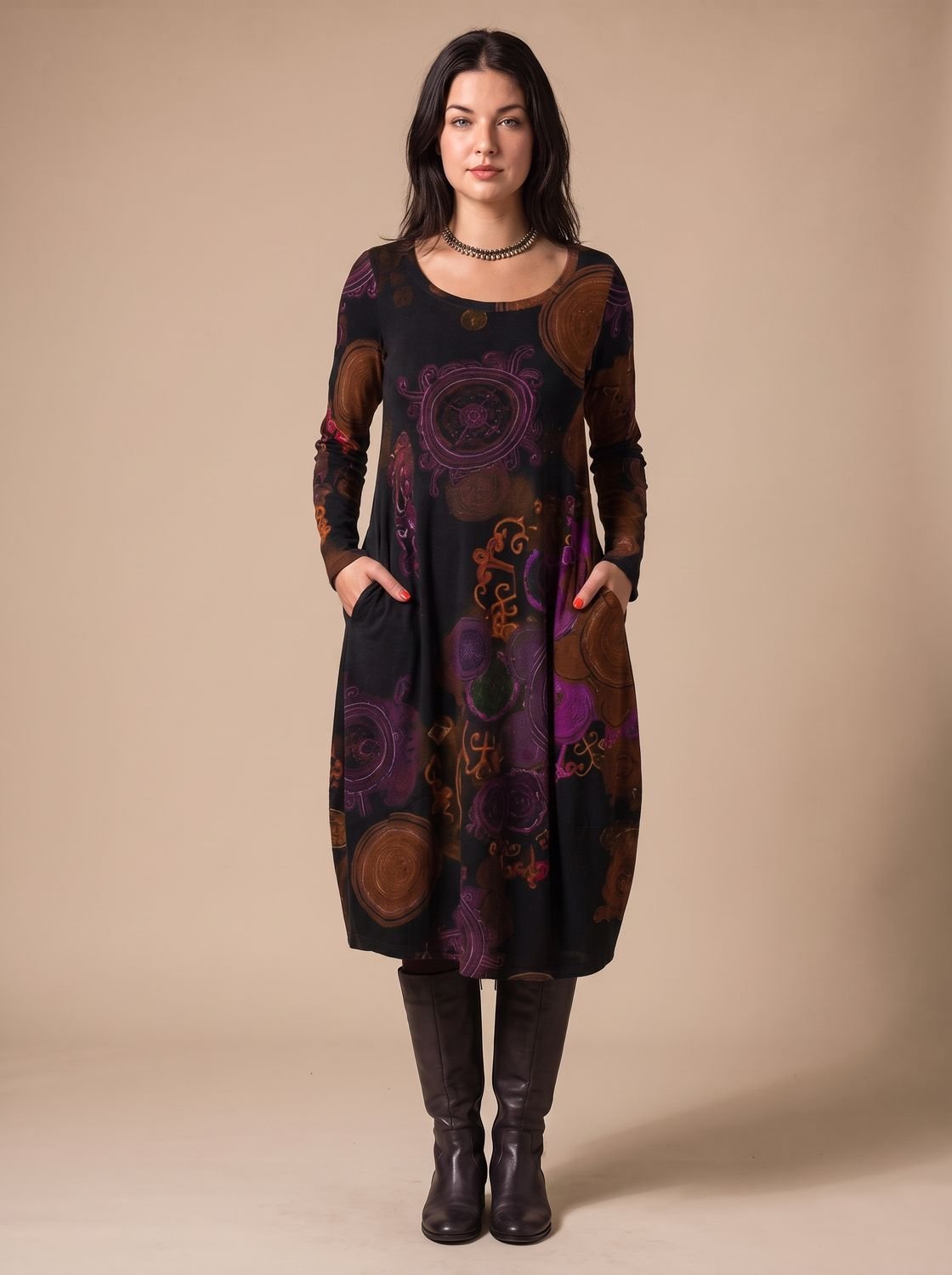 Wren Women's Long Sleeve Print Midi Dress — With Pockets 4