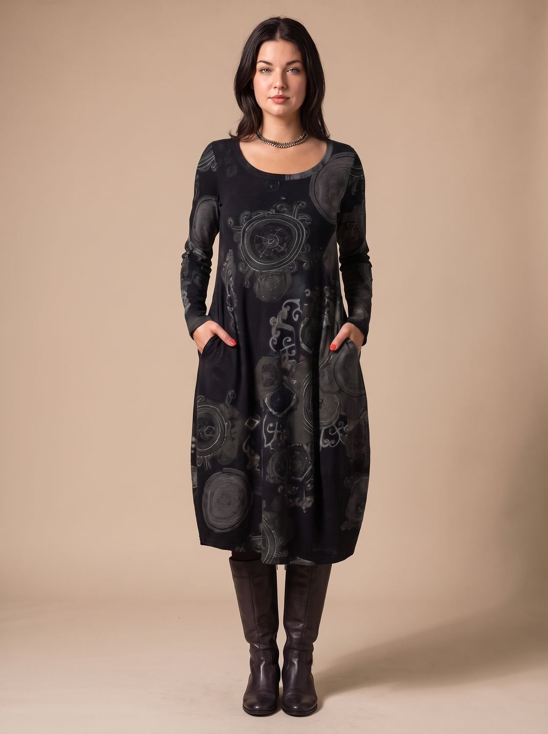 Wren Women's Long Sleeve Print Midi Dress — With Pockets 5