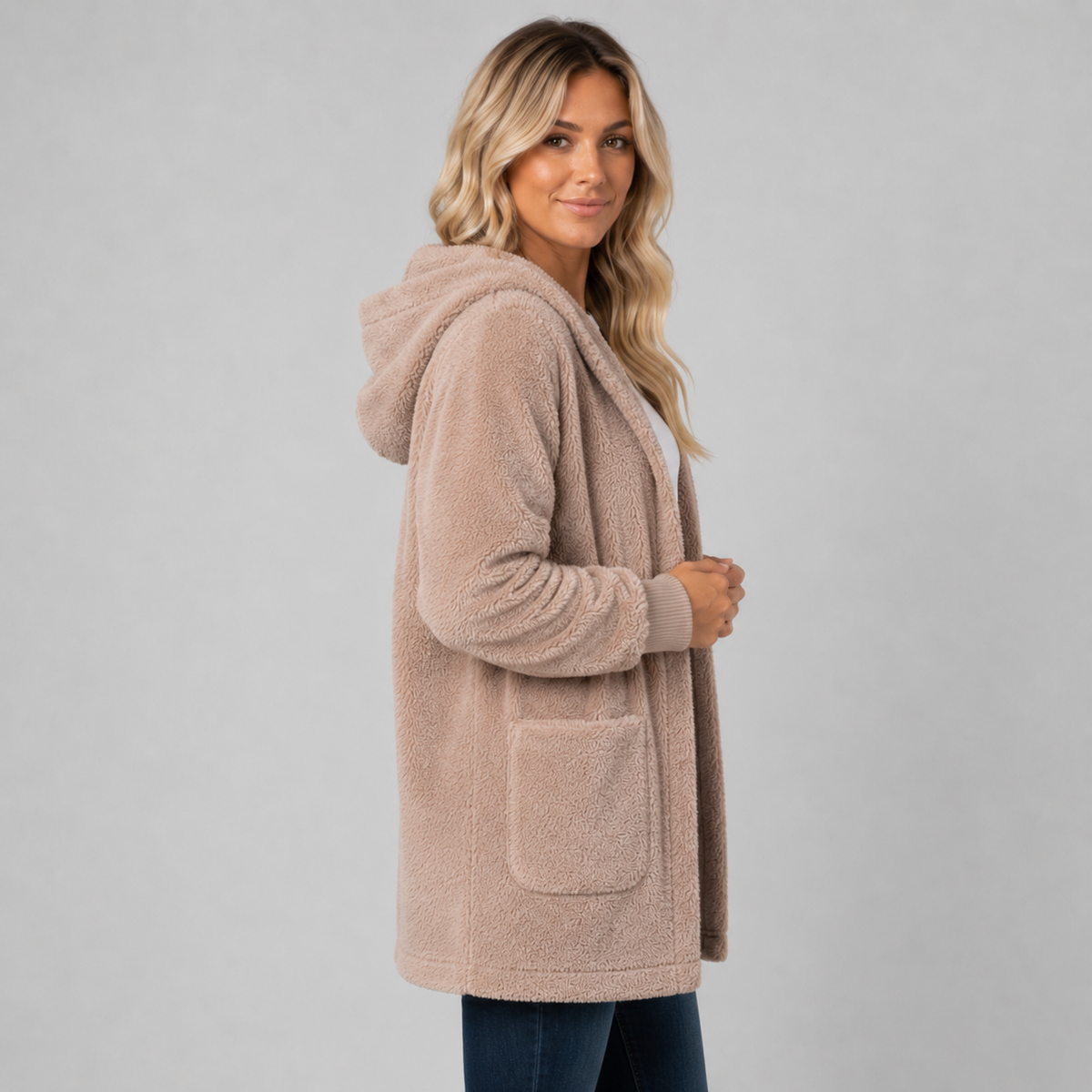 Tarn Women's Longline Fleece Cardigan — Hooded, Reversible 3