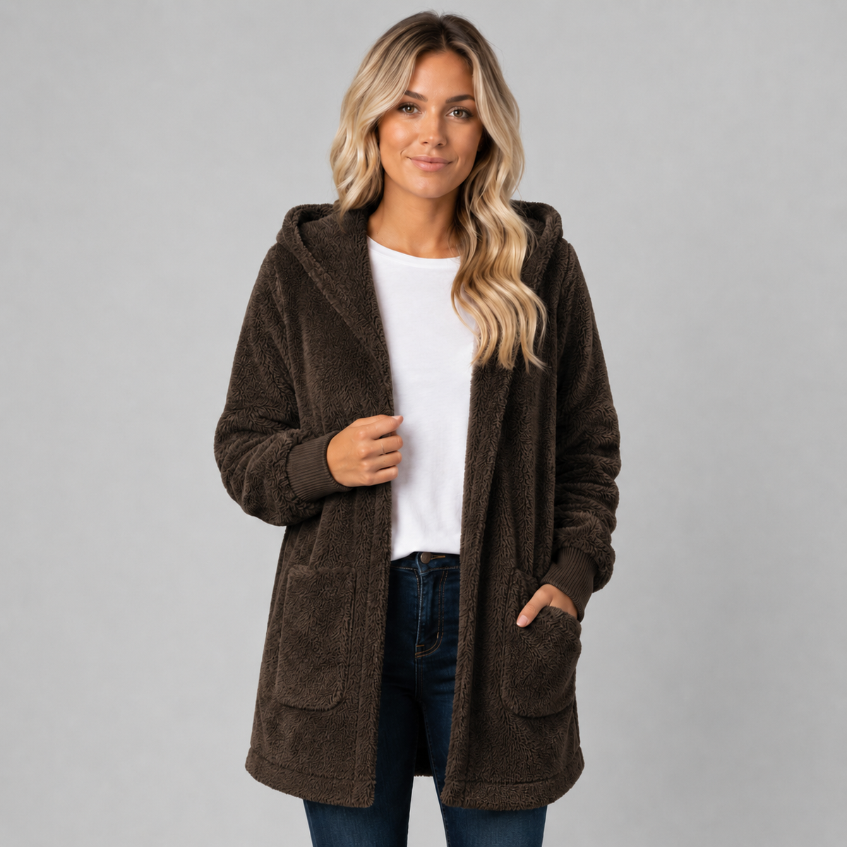 Tarn Women's Longline Fleece Cardigan — Hooded, Reversible 5