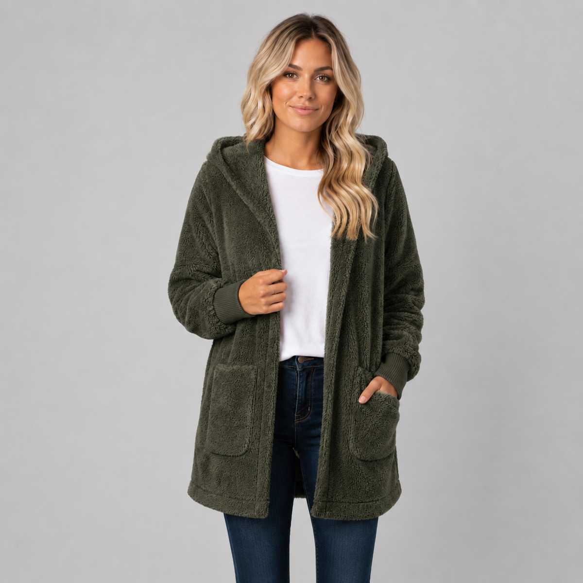 Tarn Women's Longline Fleece Cardigan — Hooded, Reversible 6