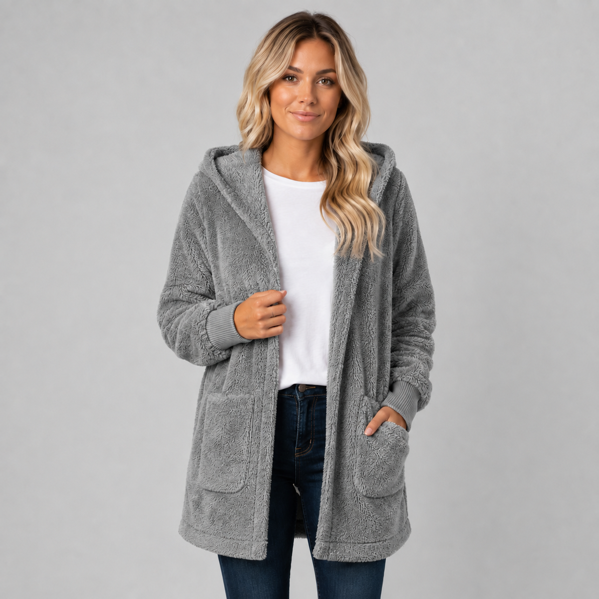 Tarn Women's Longline Fleece Cardigan — Hooded, Reversible 7