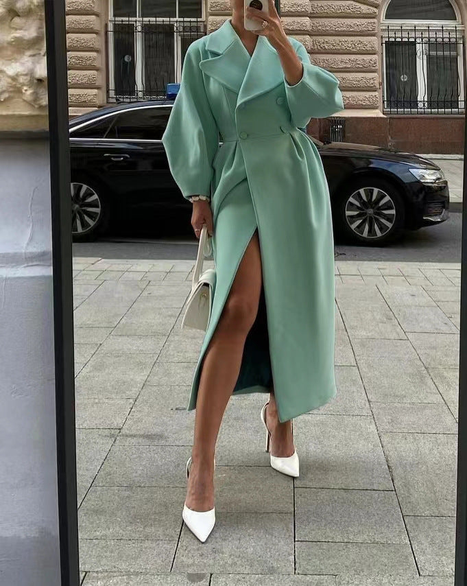 Women's Maxi Coat with Puff Sleeves & Wide Lapel Collar 2