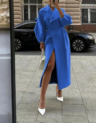 Women's Maxi Coat with Puff Sleeves & Wide Lapel Collar 3