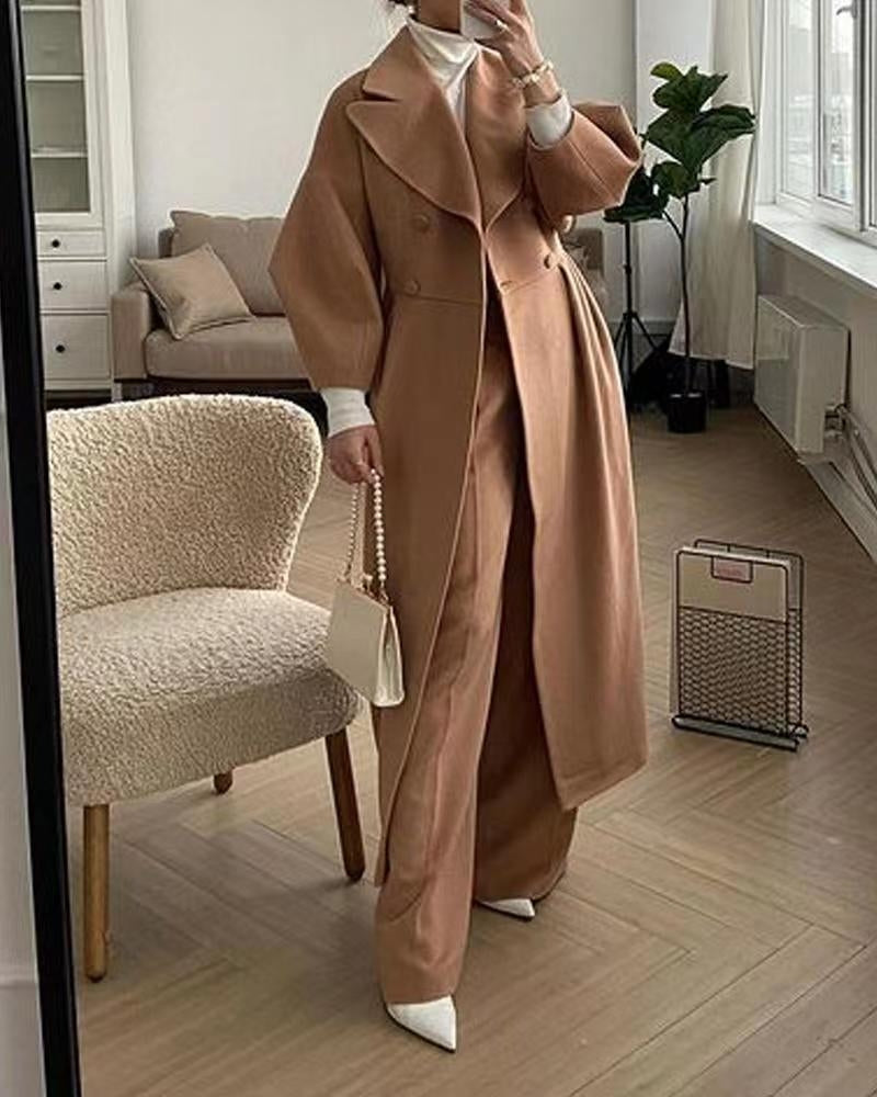 Women's Maxi Coat with Puff Sleeves & Wide Lapel Collar 5