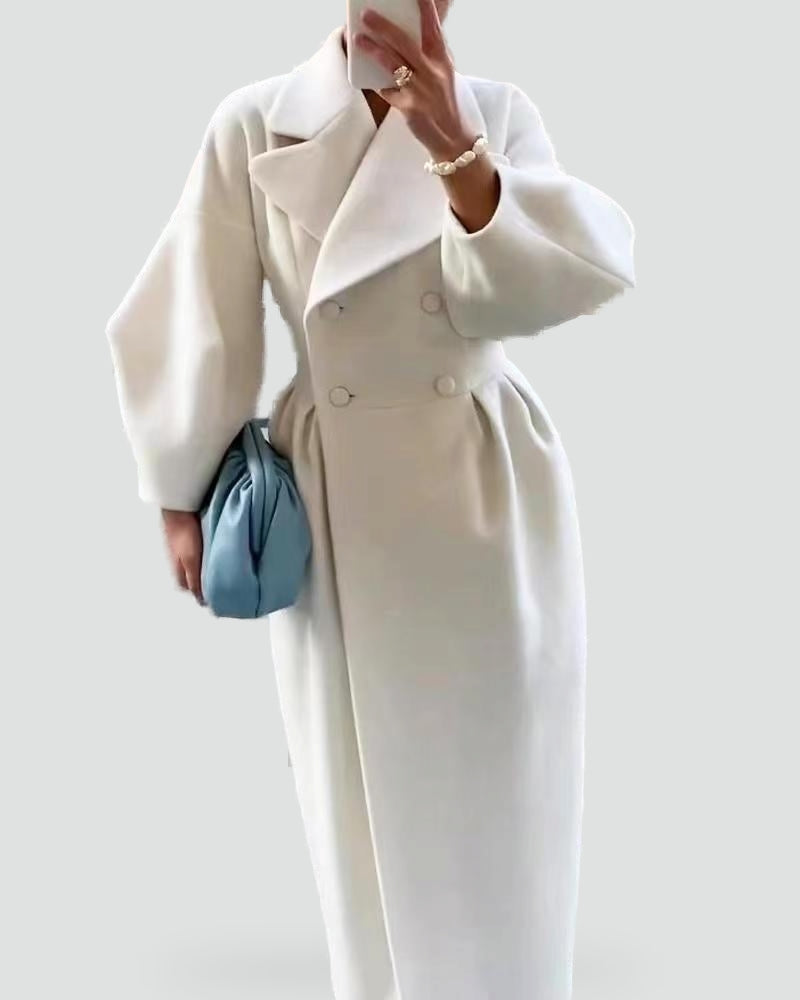 Women's Maxi Coat with Puff Sleeves & Wide Lapel Collar 1