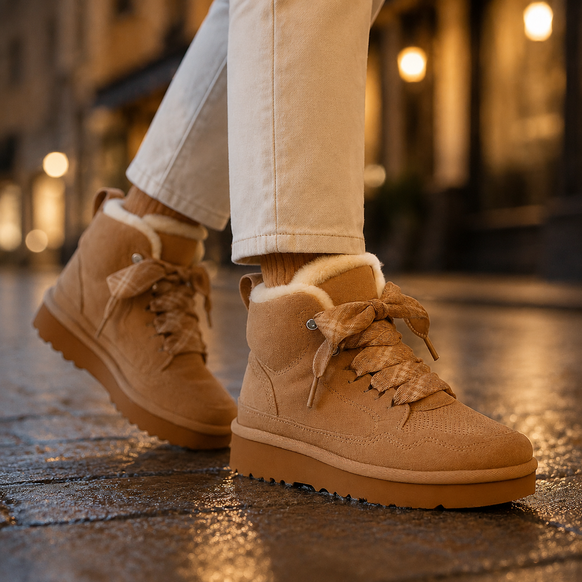 Women's Warm-Lined Lace-Up Ankle Boots — Platform Sole 1