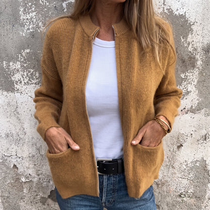 Islington Women's Ribbed Zip-Through Cardigan — Stand Collar 3