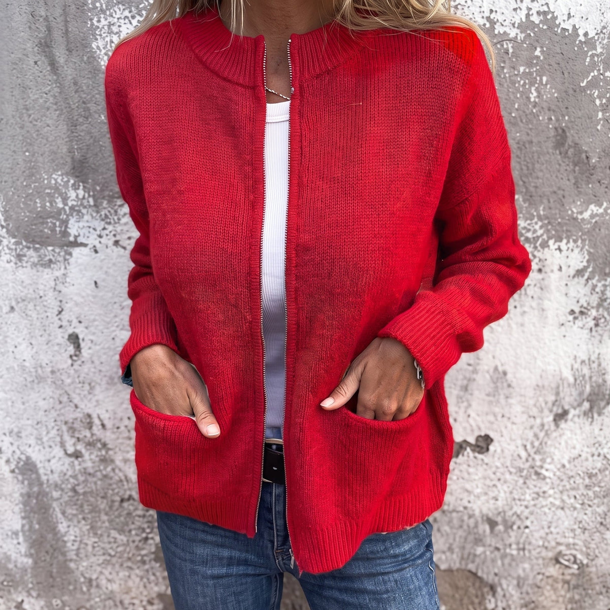 Islington Women's Ribbed Zip-Through Cardigan — Stand Collar 4
