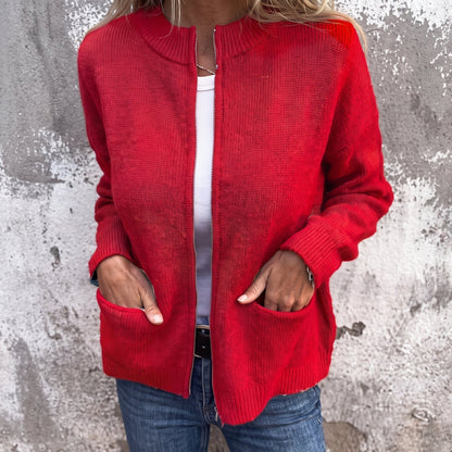 Islington Women's Ribbed Zip-Through Cardigan — Stand Collar 4