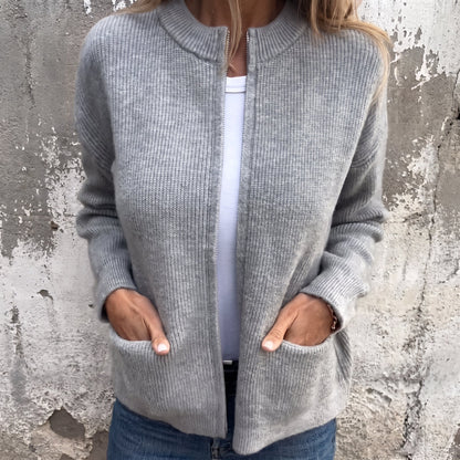 Islington Women's Ribbed Zip-Through Cardigan — Stand Collar 1