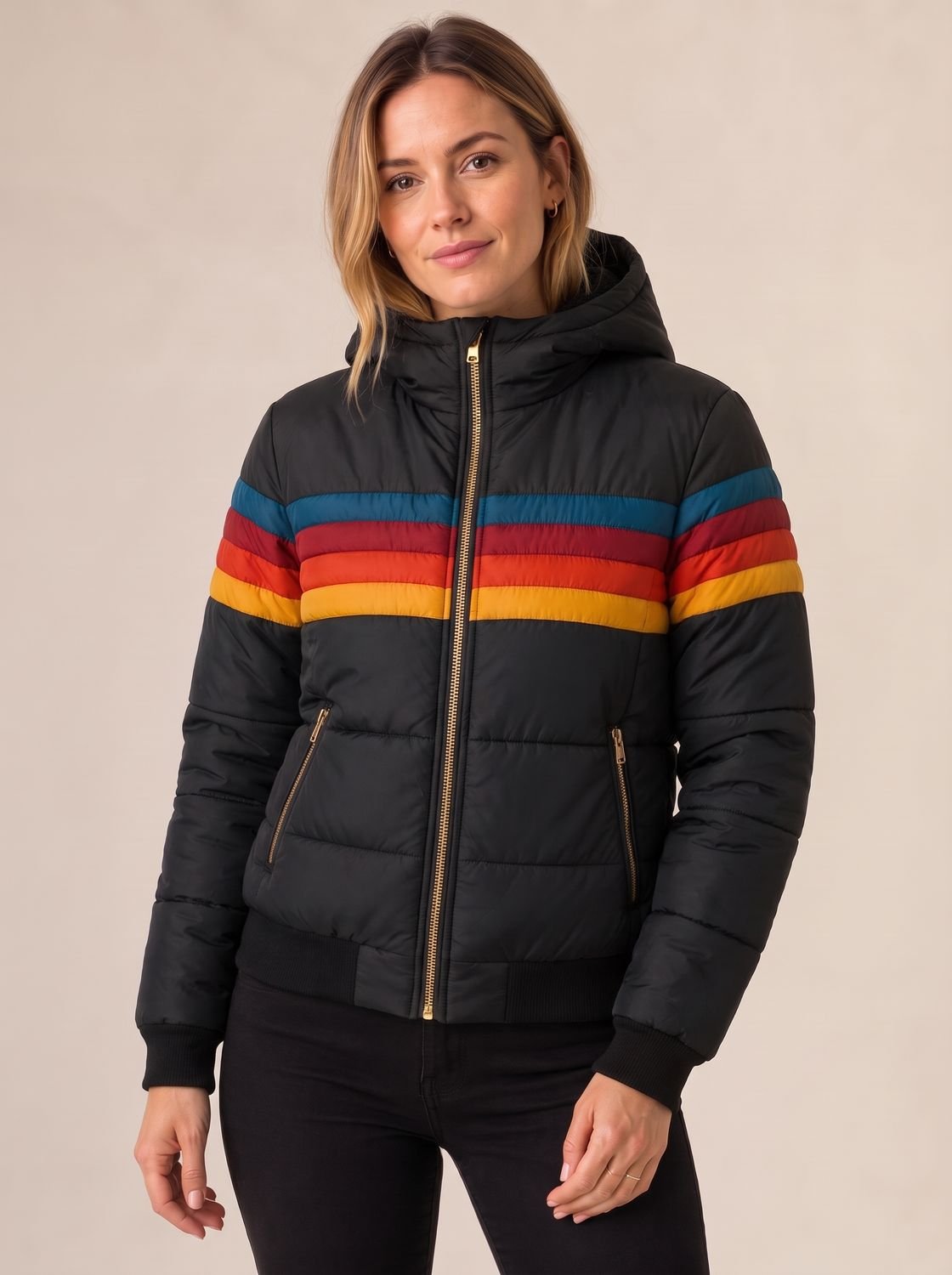 Women's Waterproof Hooded Puffer Jacket — Retro Colour-Block 3