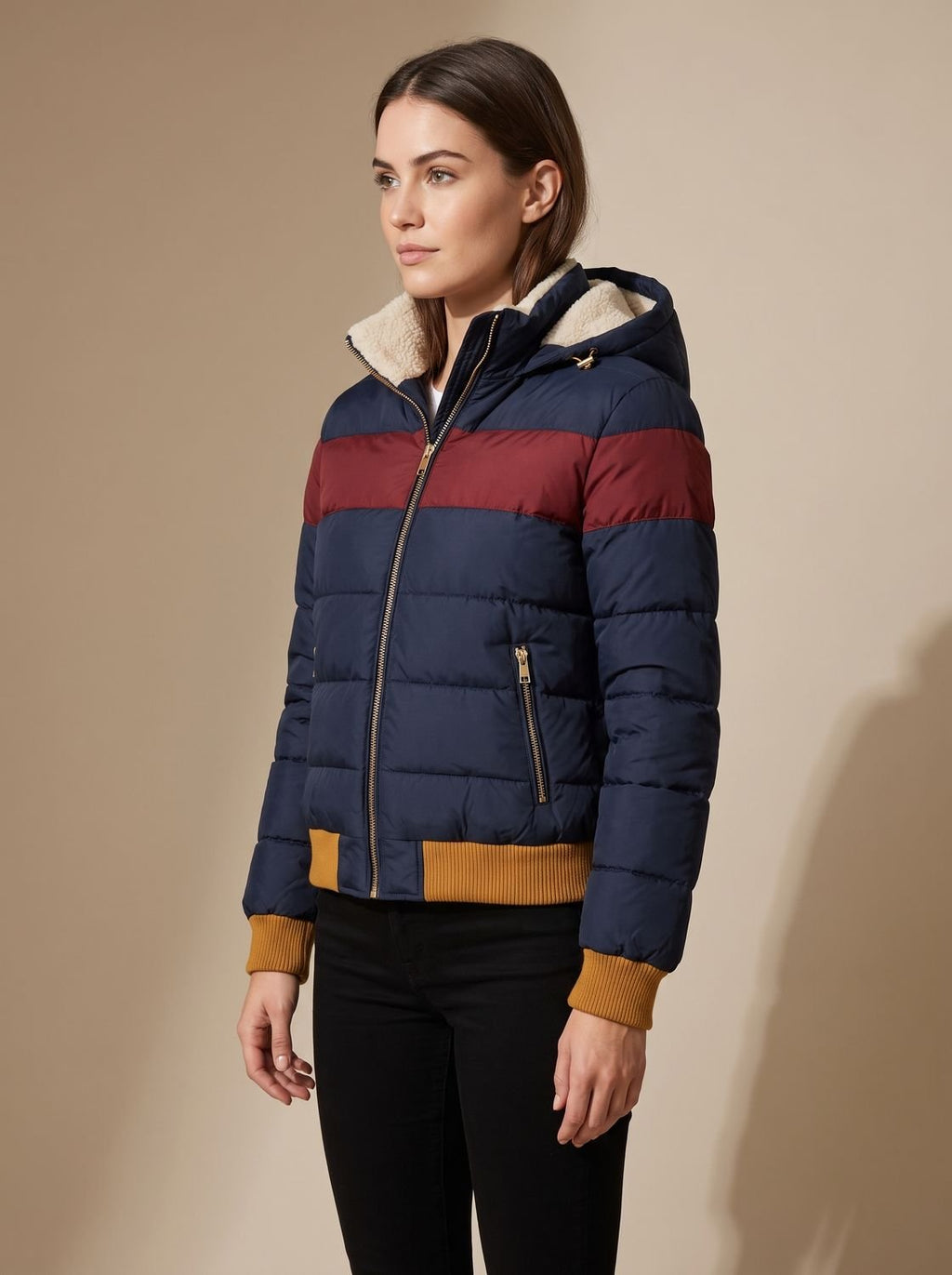 Women's Waterproof Hooded Puffer Jacket — Retro Colour-Block 4