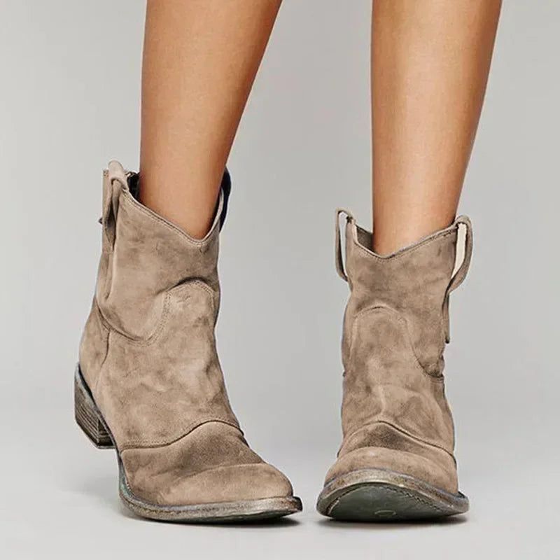 Women's Vintage Cowboy Ankle Boots — Faux Suede Western Style 1